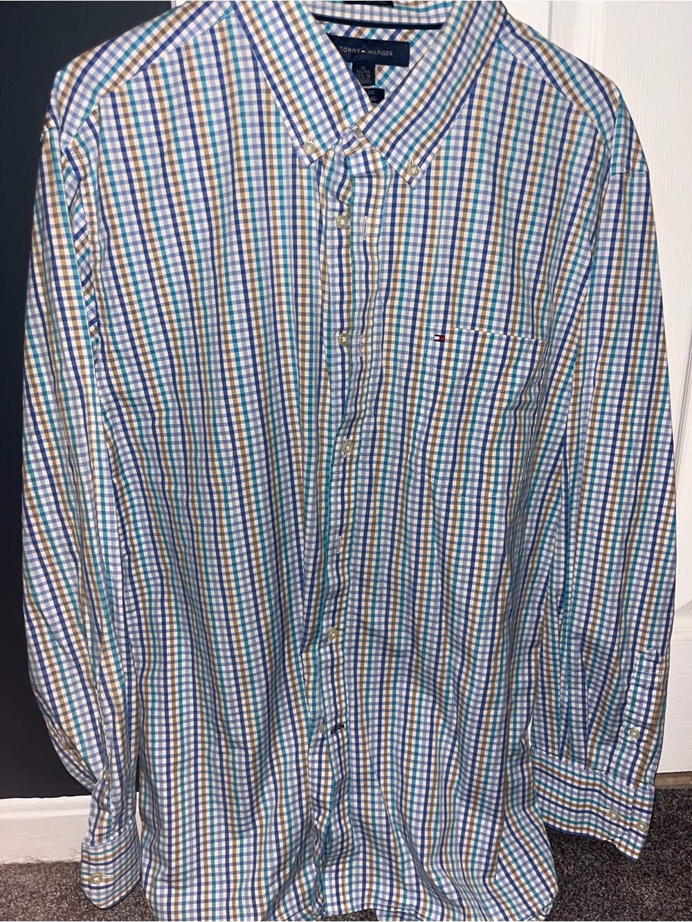 Tommy Hilfiger Blue, Green & White Check Button-Down Shirt